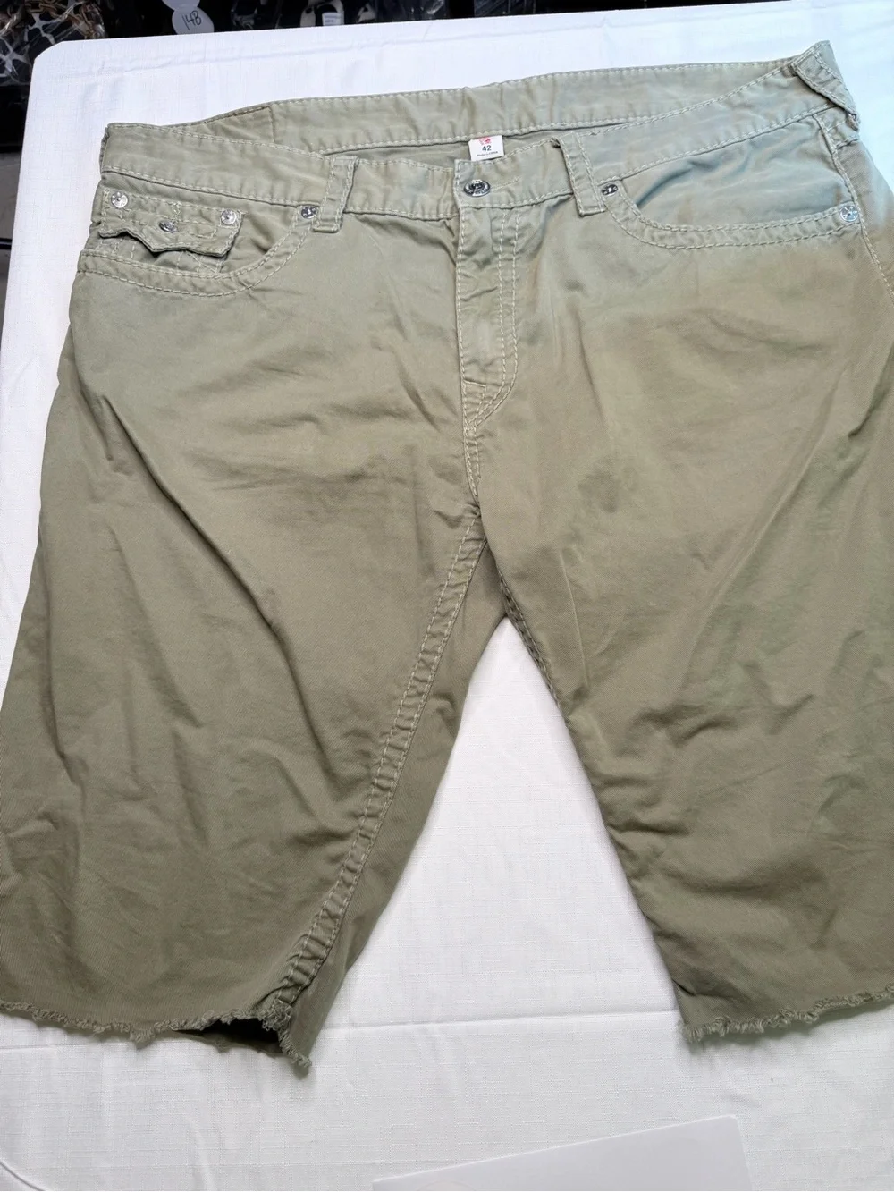 True Religion Olive Green Flat Front Shorts